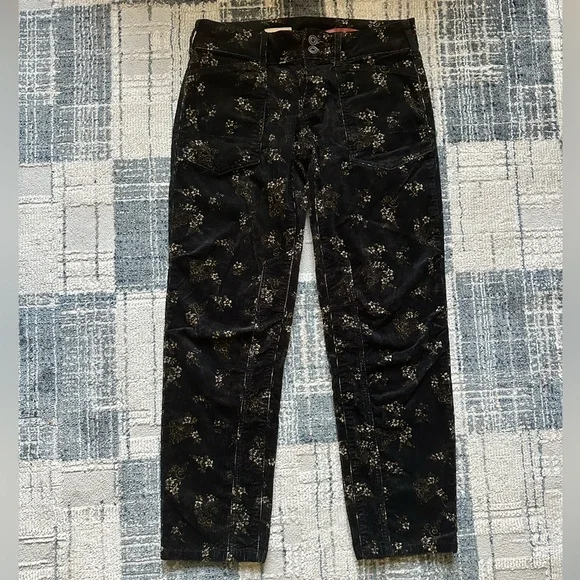 Pilcro Black Corduroy Floral Straight Leg Elevated Statement Pants - Picture 5 of 13